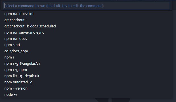 Run Recent Command panel in VS Code