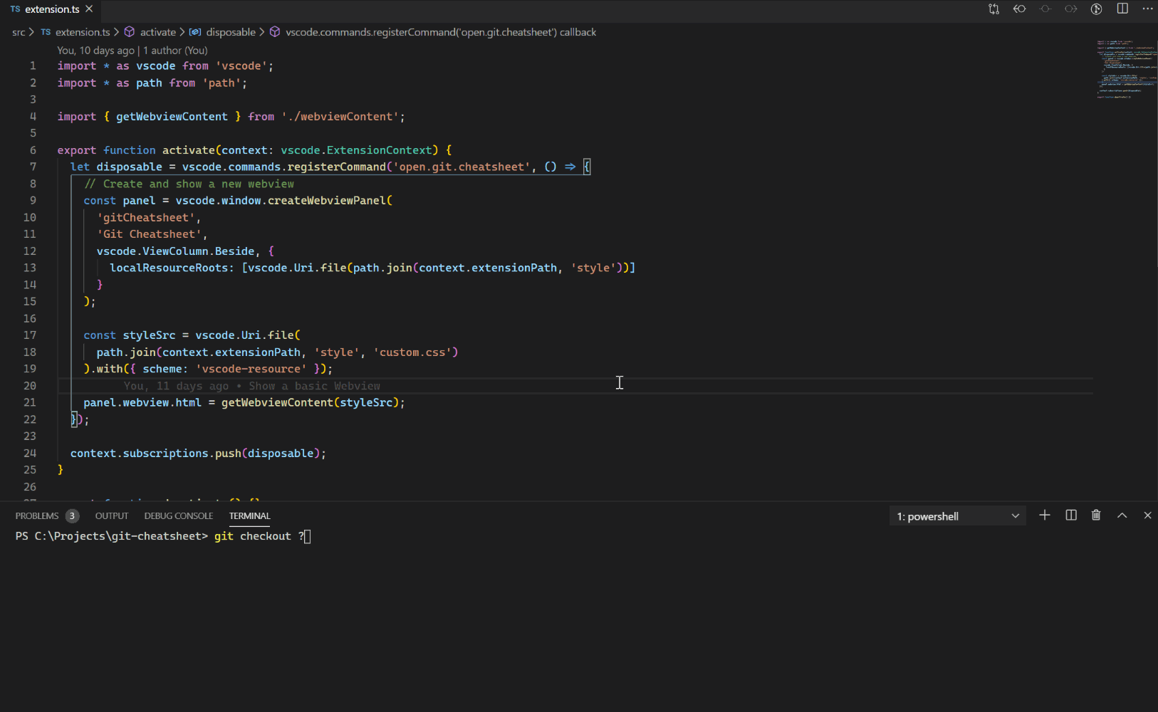 Demo of Git Cheatsheet inside VS Code